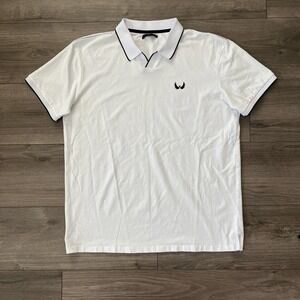 Nick Danger Mens XL Polo Shirt White Black Stripes Collar Short Sleeve